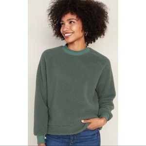 Green Mock-neck Sherpa XXL crew neck sweatshirt